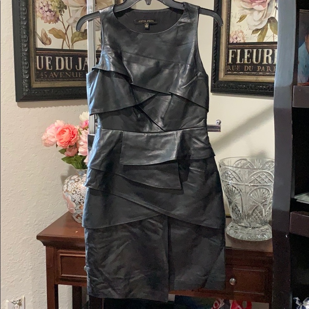 Cynthia Steffe black layered leather dress